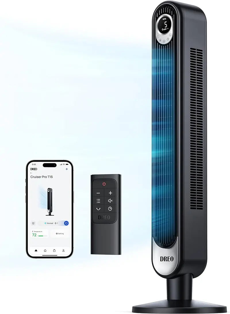 DREO Bladeless Smart Tower Fan: WiFi & Voice Enabled (Alexa/Google), 6-Speed Oscillating Floor Fan with Remote & 12H Timer