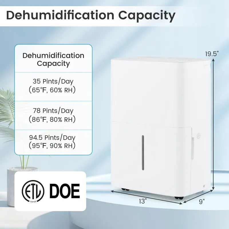 94.5-Pint Dehumidifier for Large Spaces  Covers Up to 6,000 Sq. Ft (Basements, Bathrooms)
