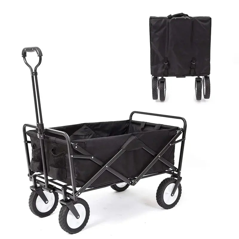 220-Pound Capacity Folding Utility Wagon Cart for Camping, Gardening & Outdoor Use (Black)