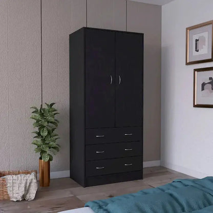 Contemporary Double-Door Armoire  19-Inch Tall Storage Cabinet with Hanging Rod & Drawers