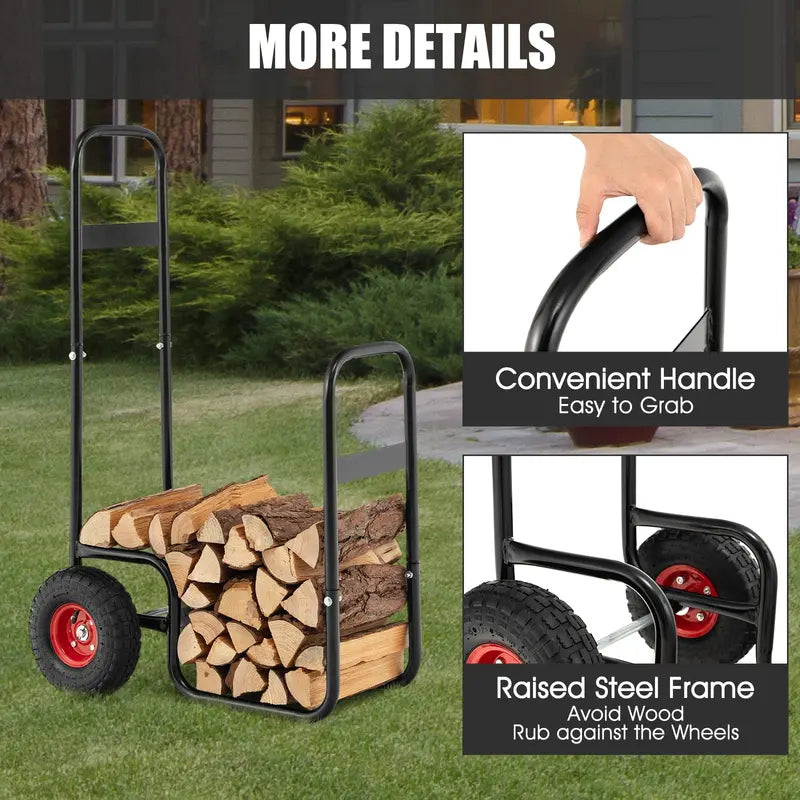 Log Cart for Firewood Transport  Indoor/Outdoor Storage Mover with Durable Rubber Wheels