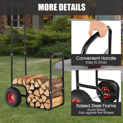 Log Cart for Firewood Transport  Indoor/Outdoor Storage Mover with Durable Rubber Wheels
