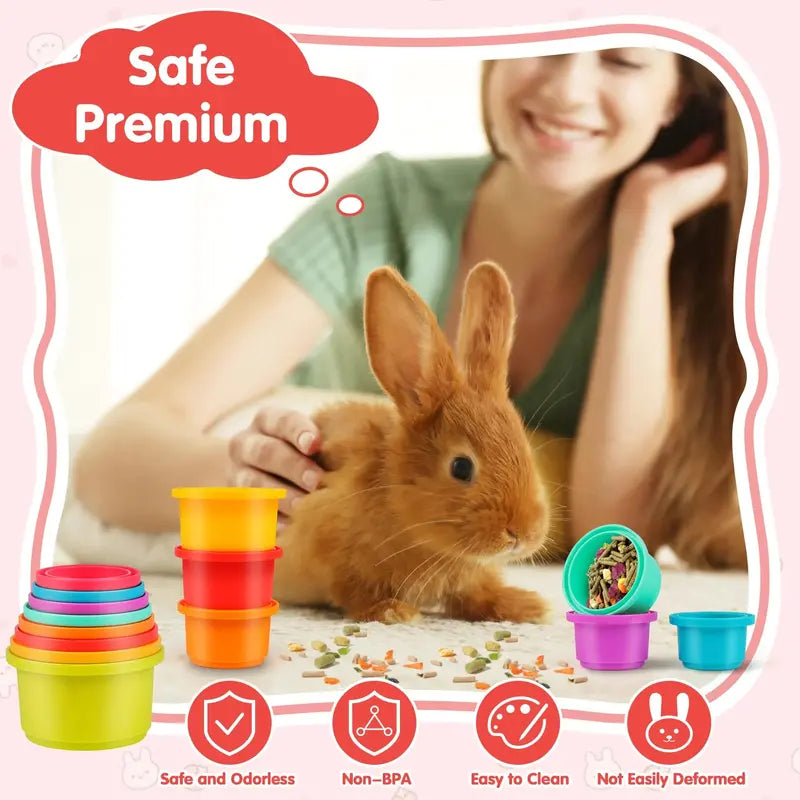 Colorful PetSafe 8-Piece Stackable Plastic Nesting Snack Cups for Rabbits