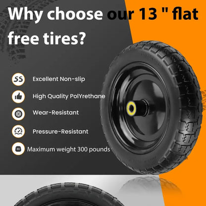 Pontuss 13-Inch Flat-Free Replacement Wheels  Heavy-Duty Tires for GOR Garden Carts