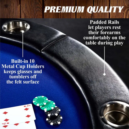 Barrington 10 Player Blue Poker Table with Metal Frame, No Assembly Needed