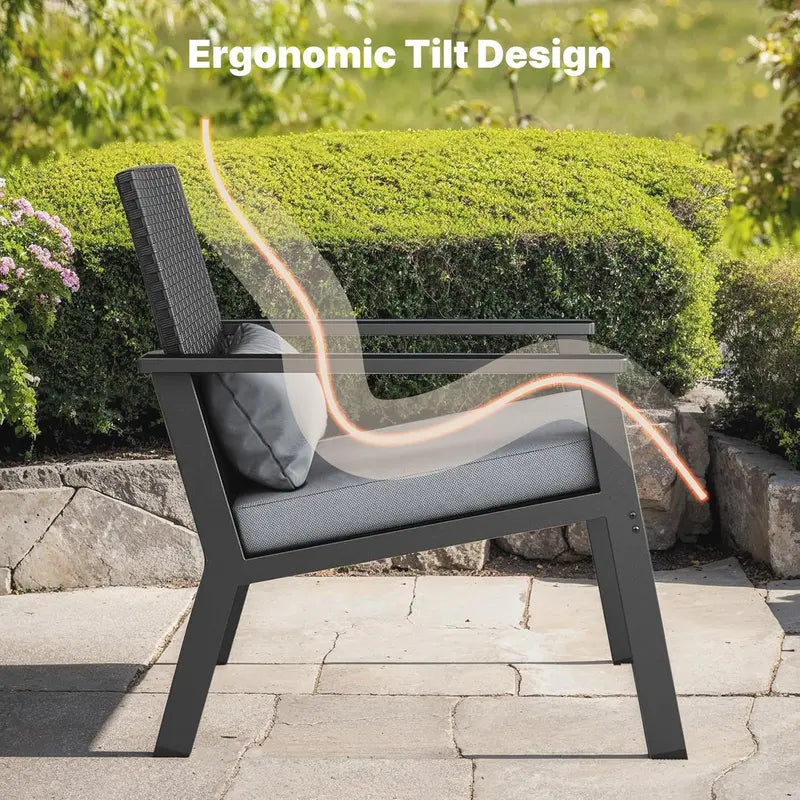 Ahomly 4-Piece Gray Wicker Patio Set  Deep-Seating Outdoor Sofa with Table for Balcony or Backyard