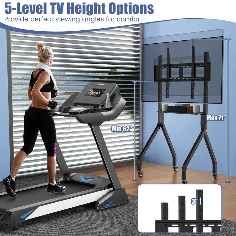 Mobile TV Stand on Casters  Adjustable Rolling Cart for 43″100″ Flat or Curved TVs (Up to 110 lbs), VESA 600×400 mm Compatible