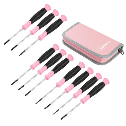 WORKPRO 10-Piece Precision Screwdriver Set  Magnetic Tips, Phillips/Slotted/Torx, Includes Pink Carry Pouch