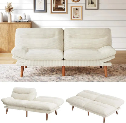 Adjustable Futon Sofa Bed  Modular Backrests & Armrests, Converts Effortlessly to a Sleeper Couch