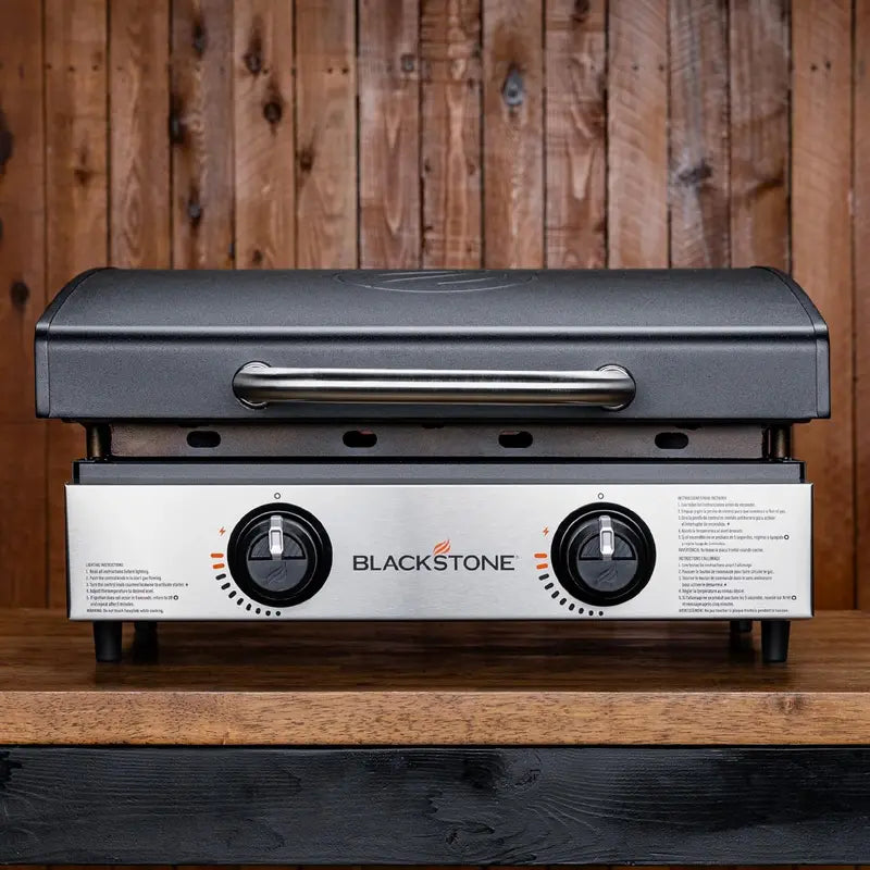 22-Inch Stainless Steel Tabletop Griddle  Hooded Flat Top Grill with Black Powder-Coated Frame for Indoor/Outdoor Use