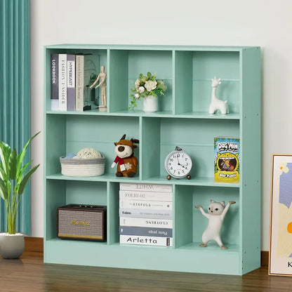 LEYAOYAO Natural Wood 7-Cube Bookshelf  Modern Open-Back Storage Unit with Solid Legs