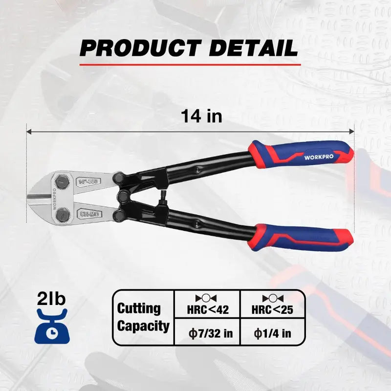 WORKPRO Tri-Material Bolt Cutter  14″ & 18″ Models with Ergonomic Grip