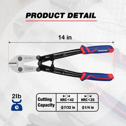 WORKPRO Tri-Material Bolt Cutter  14″ & 18″ Models with Ergonomic Grip