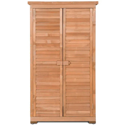Wooden Outdoor Storage Shed  Rustic Fir Wood Garden Locker with Lockable Shutter Design