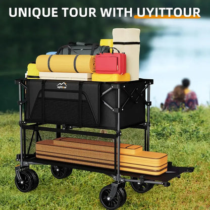 50″ Outdoor All-Terrain Double-Decker Wagon  400L Collapsible Sports & Utility Cart for Camping & Transport