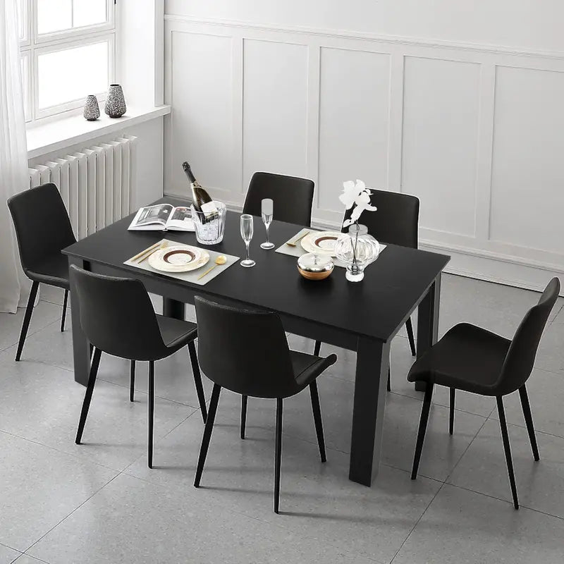 63-Inch Rectangular Farmhouse Dining Table for 6-8, Black Wood Kitchen Table with 330-LB Weight Capacity