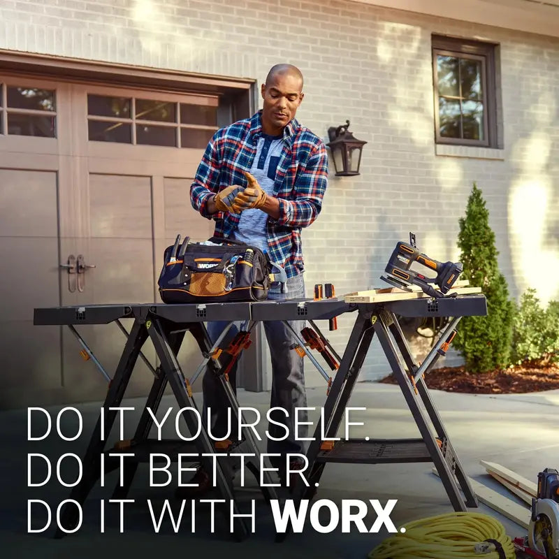 Worx Pegasus 2-in-1 Folding Work Table & Sawhorse with Clamps, 300-1000 lbs Capacity, Portable & Expandable