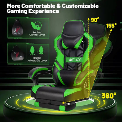 Ergonomic Gaming Chair with Built-In Footrest and Customizable Lumbar Support
