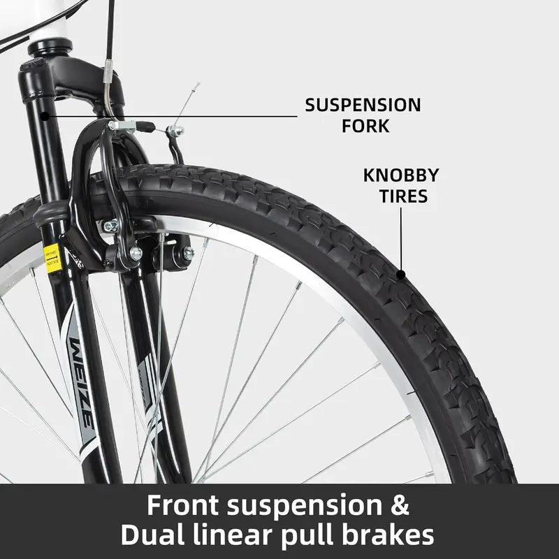 WEIZE Dual-Suspension Mountain Bike  26″ or 27.5″ Hybrid Off-Road Bicycle for Adults, 18-Speed Shimano Drivetrain, Steel Frame, Adjustable Ergonomic Saddle
