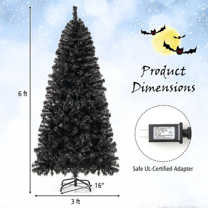 6-Foot Pre-Lit Black Halloween Tree  Flexible-Top Artificial Tree with Festive Gothic Appeal