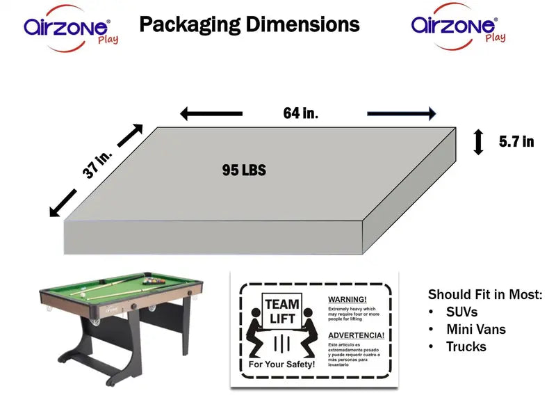 Airzone 60″ Folding Pool Table with Accessories, Green Cloth
