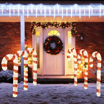 Set of 3 Lighted Candy Cane Decorations with 75 Warm White LEDs Each