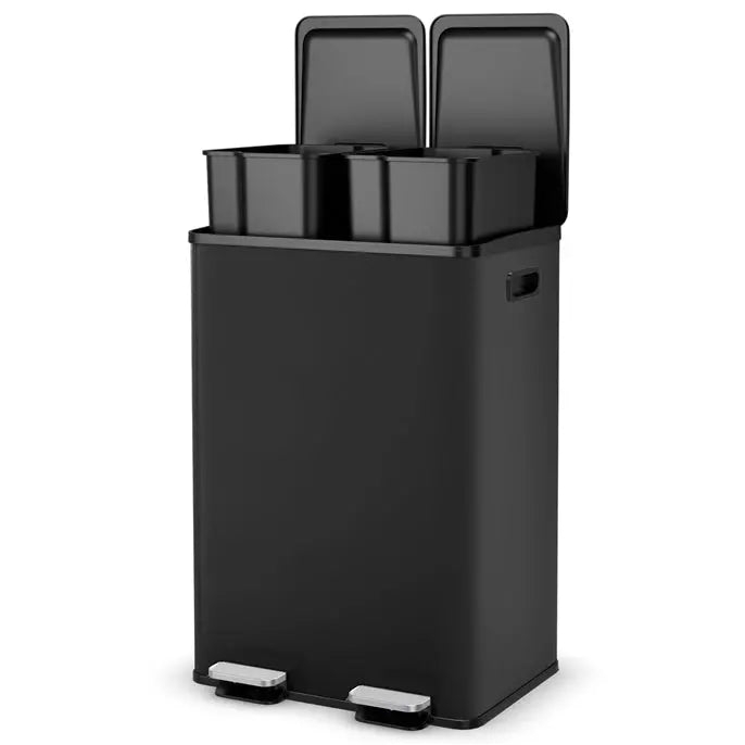 16-Gallon Dual-Bin Stainless Steel Kitchen Trash Can