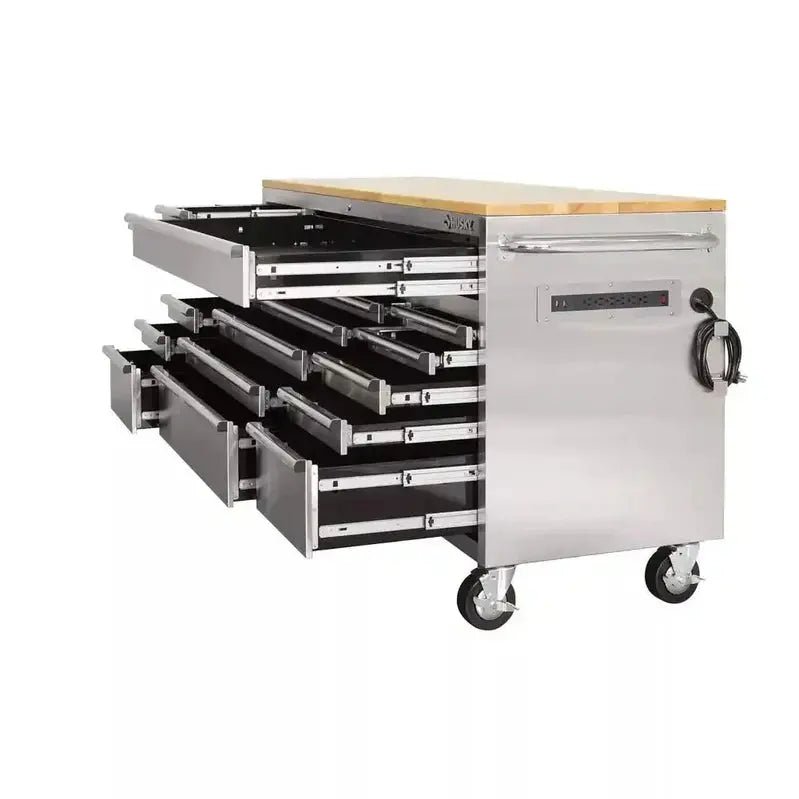 Heavy-Duty 72″ Rolling Workbench  18-Drawer Storage with Reinforced Wood and Steel Construction