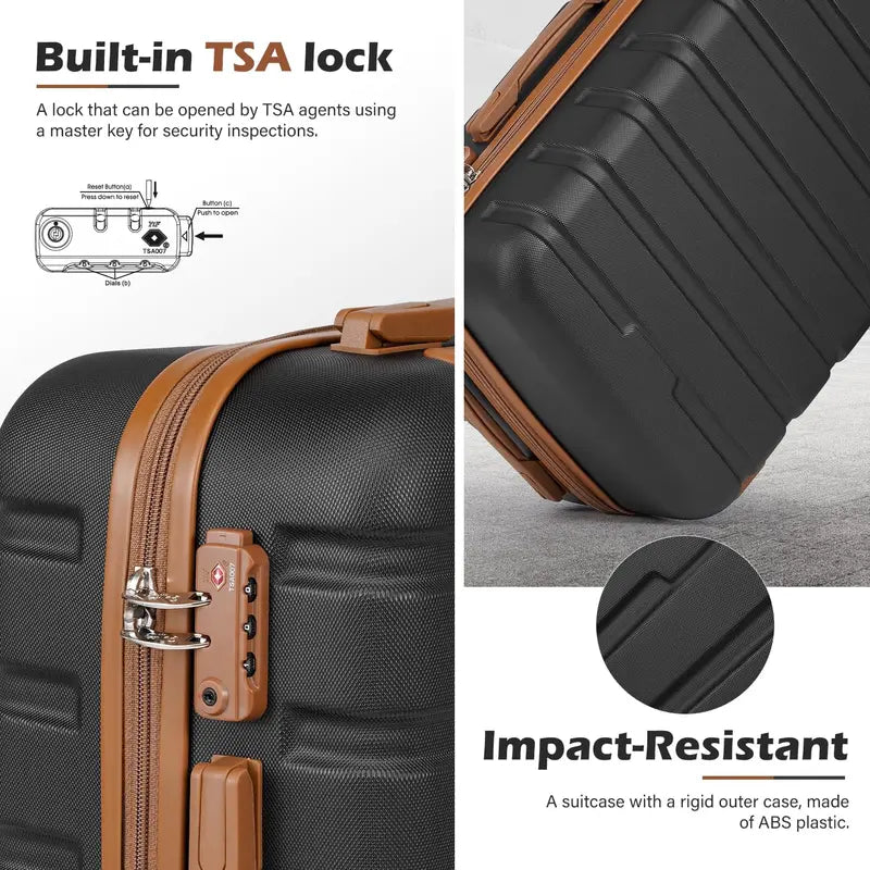 Coolife 3-Piece Lightweight Spinner Luggage Set  Hardshell Suitcases with TSA Locks