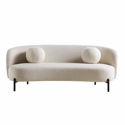 Curved 3-Seater Linen-Blend Sofa  Beige Contemporary Design with Decorative Ball Cushions