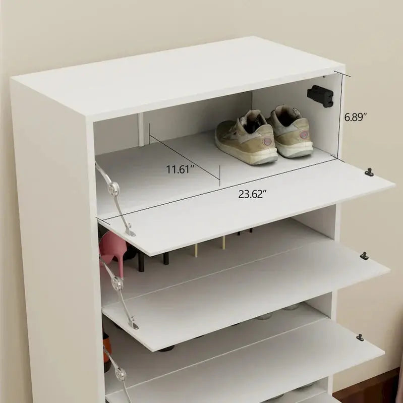 Flip-Door Mirror Shoe Cabinet  6-Tier Organizer with Metal Legs and Touch-Sensitive Drawers