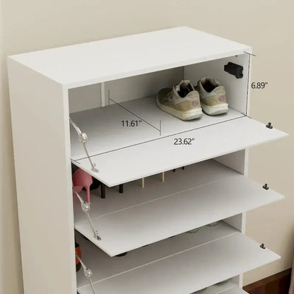 Flip-Door Mirror Shoe Cabinet  6-Tier Organizer with Metal Legs and Touch-Sensitive Drawers
