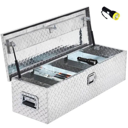 48-Inch Silver Diamond-Plate Truck Toolbox with Internal Shelf