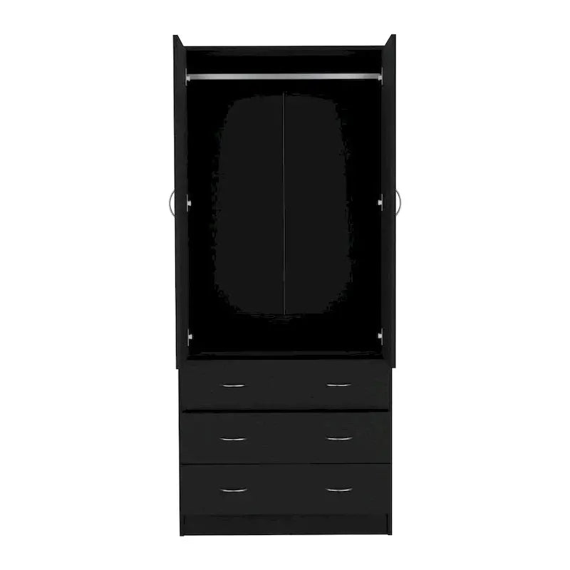 Contemporary Double-Door Bedroom Armoire with Drawers and Hanging Space