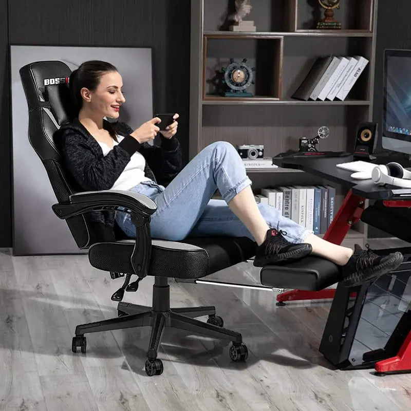BOSSIN Gaming Chairs with Footrest, Big and Tall Gamer Chair with Headrest and Lumbar Support