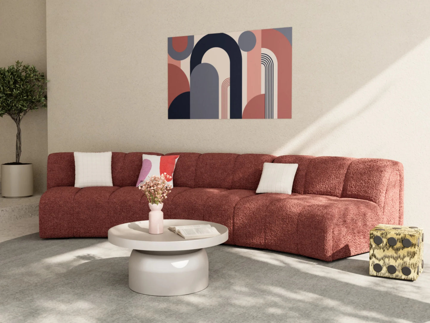 Canap  modulable en tissu bouclette rose H l ne
