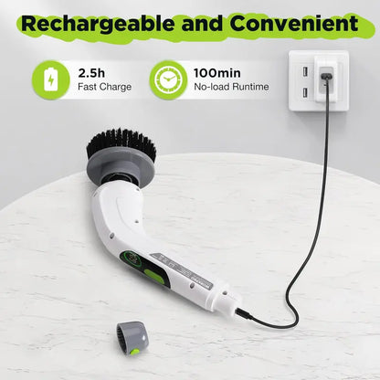 WORKPRO Cordless Spin Scrubber with Adjustable Handle, 3 Power Levels, and 8 Interchangeable Brush Heads
