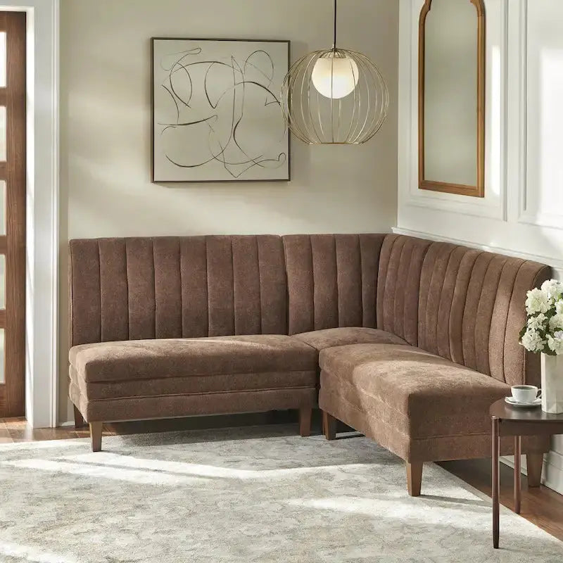 Lifestorey Kerrington 3-Piece Upholstered Banquette Set — Channel-Stitched Back Design