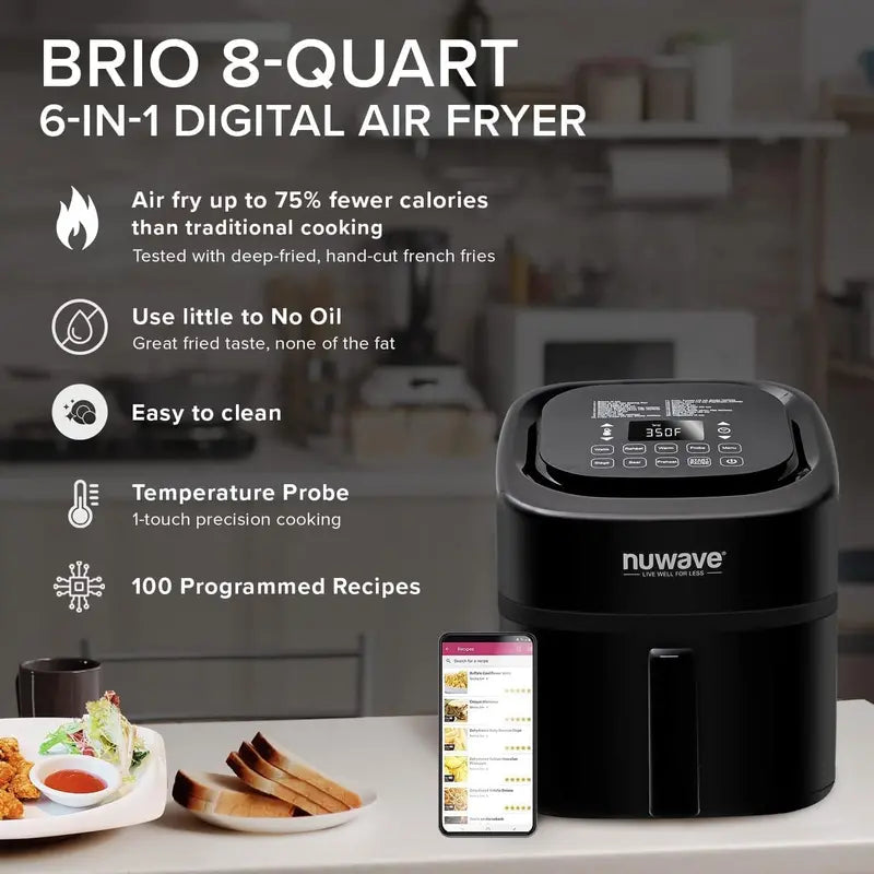 Nuwave Brio 15.5Qt Air Fryer Oven  1800W Rapid Reheating, Baking & Dehydrating with 50°425°F Range