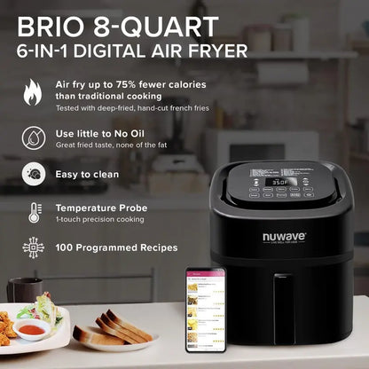 Nuwave Brio 15.5Qt Air Fryer Oven  1800W Rapid Reheating, Baking & Dehydrating with 50°425°F Range