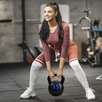 Three-Piece Kettlebell Set  HDPE-Coated Weights (5, 10, 15 lbs) for Home Fitness