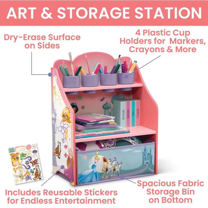 Delta Children Disney Princess 3-Piece Toddler Room Set  Pink Desk, Art Station & Toy Box