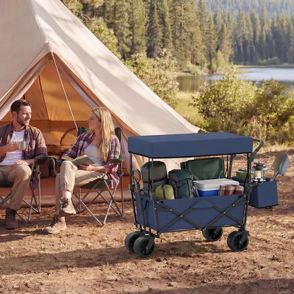 Collapsible Canopy Wagon with Height-Adjustable Handles and Removable Storage Bag