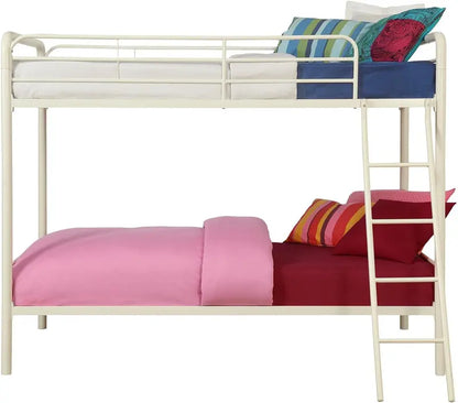 Off-White Twin-Over-Full Metal Bunk Bed  Space-Saving Dorm or Kids’ Room Solution by DHP Dusty