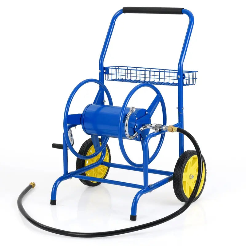 Heavy-Duty Metal Hose Cart  Dual-Wheel Design with Basket, Holds Up to 230 ft of 5/8″ Hose