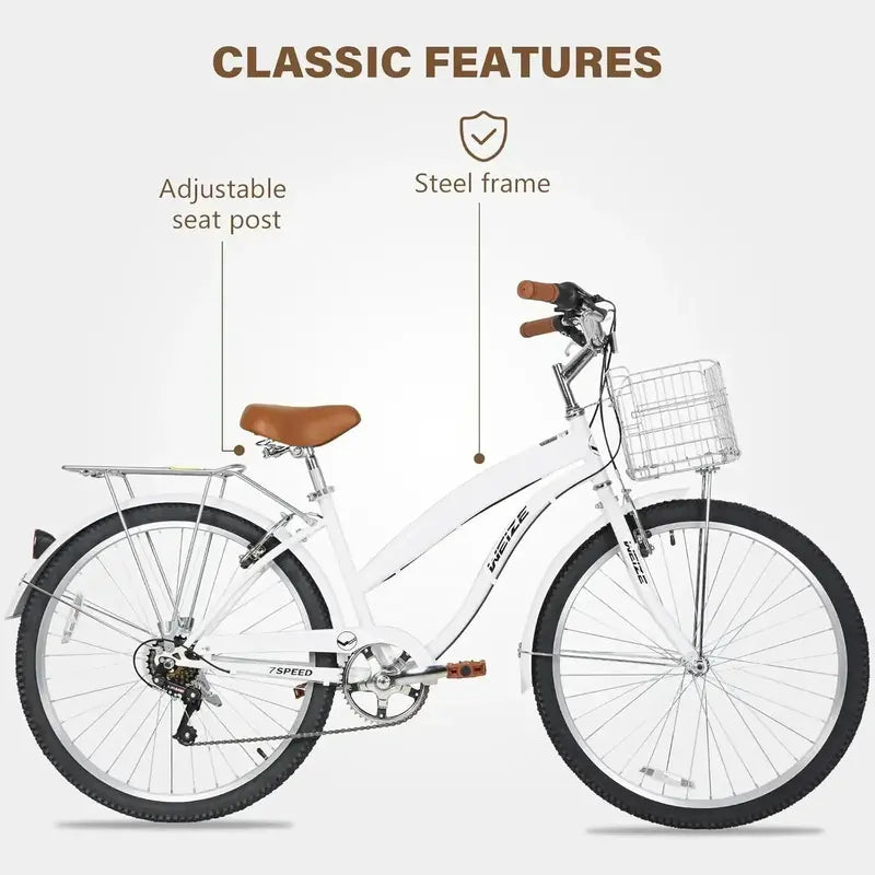 WEIZE 26-Inch Beach Cruiser  7-Speed Comfort Bike for Adults, Designed for Leisure and Commuting