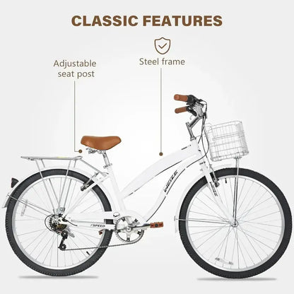 WEIZE 26-Inch Beach Cruiser  7-Speed Comfort Bike for Adults, Designed for Leisure and Commuting
