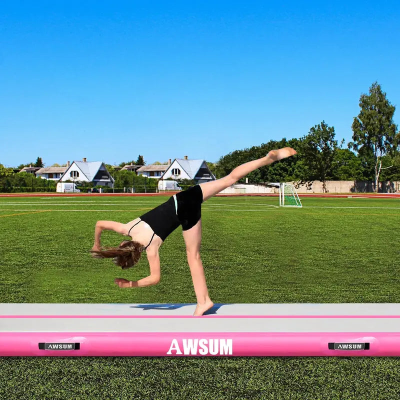AWSUM Inflatable Gymnastics Mat  10/13/16 ft Tumble Track, 4″ Thick Air Roller with Built-in Pump for Home or Gym Training