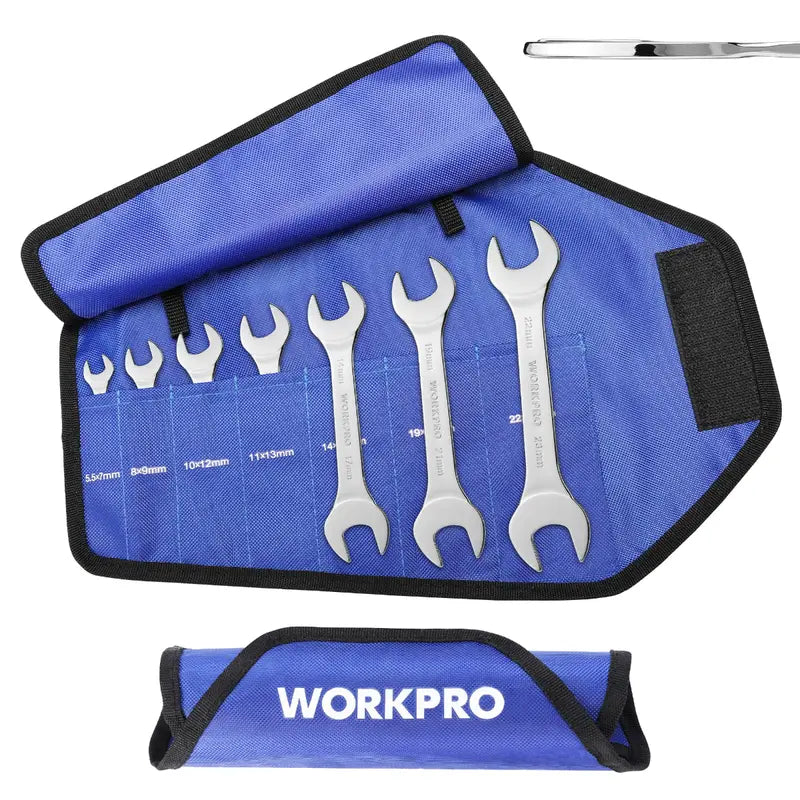 WORKPRO 7-Piece Metric Super-Thin Combination Wrench Set with Roll-Up Pouch