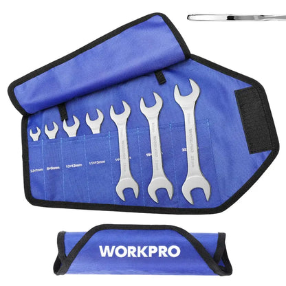 WORKPRO 7-Piece Metric Super-Thin Combination Wrench Set with Roll-Up Pouch